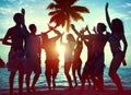 Silhouettes of Diverse Multiethnic People Partying Royalty Free Stock Photo