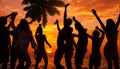 Silhouettes of Diverse Multiethnic People Partying Royalty Free Stock Photo