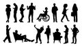 Silhouettes of Diverse people using smart phone. Royalty Free Stock Photo