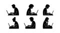 Silhouettes of diverse people working on laptops in various seated positions digital technology concept vector illustration Royalty Free Stock Photo