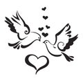 Silhouettes of Doves with hearts on white background