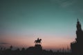 Silhouettes of Dresden Old Town - The Equestrian Statue of Johann King of Saxony and the Cathedral