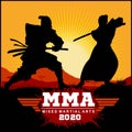 Silhouettes Duel of two samurai - Samurai Warriors With Katana Sword - MMA Mixed Martial Art