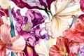 Silhouettes dynamic flowers, watercolor painting spring summer colorful background, generated ai