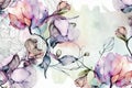 Silhouettes dynamic flowers, watercolor painting spring summer colorful flowers background, generated ai