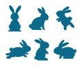 Silhouettes of easter rabbits isolated on a white background. Collection of bunnies flat cartoon Royalty Free Stock Photo