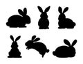 Silhouettes of easter rabbits isolated on a white background. Collection of bunnies flat cartoon Royalty Free Stock Photo