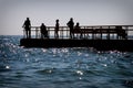 ODESSA, UKRAINE: Silhouettes of elderly and disabled tourists who rest on the Black Sea.