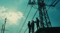 Silhouettes of Engineers Inspecting Electricity Grid Infrastructure Royalty Free Stock Photo