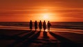 Silhouettes of families walking on the beach generated by AI