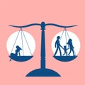 Silhouettes of a family and a lonely girl on different scales for choice Royalty Free Stock Photo