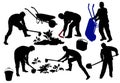Silhouettes of farmers working with tools Royalty Free Stock Photo