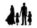 Silhouettes father mother and two daughters from back hold hands Royalty Free Stock Photo