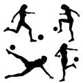 Silhouettes of female footballers soccer players