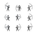 Silhouettes of figures archer icons vector set Royalty Free Stock Photo