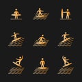 Silhouettes of figures surfer icons set.