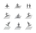 Silhouettes of figures surfer icons set