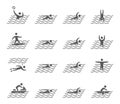 Silhouettes of figures swimmers icons set