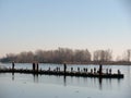 Silhouettes of fishermen on the pier. Royalty Free Stock Photo