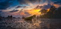 Silhouettes fishing boat and tree at sunset time, Phuket, Thailand Royalty Free Stock Photo