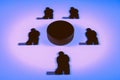 Silhouettes Of Five Ice Hockey Players And One Puck On A Blue Background
