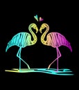 Silhouettes of flamingos. Multicolored gradient. Royalty Free Stock Photo