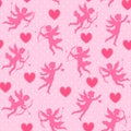 Silhouettes of flying cupid, romantic vector seamless pattern