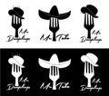 Silhouettes of forks and hats with national dishes, tacos and dumpling creative logo Royalty Free Stock Photo
