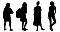 Silhouettes of four young girls. Isolated flat vector illustration