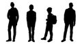 Silhouettes of four young guys. Isolated flat vector illustration