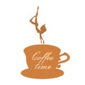 Silhouettes of girl diving into cup of coffee. Coffee time.