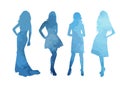 Silhouettes of girls in evening dresses. Fat and thin women. hand drawing. Not AI, Vector illustration