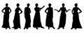 Silhouettes of girls fashion models, different poses. Vector.