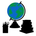 Silhouettes globe books stationery. Back to School