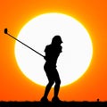 Silhouettes golfer with sunset