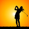 Silhouettes golfer with sunset background Royalty Free Stock Photo