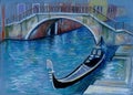 silhouettes gondola venice panorama bridge illustration color pe