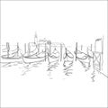 Silhouettes Gondola Venice Panorama Illustration Vector