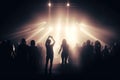 Silhouettes of a group of people in a concert crowd in front illustration. Ai generative