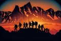 silhouettes Group of people on peak mountain climbing. Generative AI