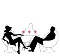 Silhouettes of group of three drinking red wine. Royalty Free Stock Photo