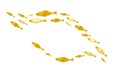 Silhouettes of groups of fishes on white