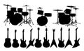 Silhouettes of guitars and drums. Royalty Free Stock Photo