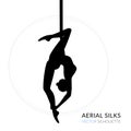 WebSilhouettes of a gymnast in the aerial silks. Vector illustration on white background. Air gymnastics concept