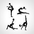 Silhouettes of gymnastic girls. Art gymnastics with ball, vector illustration set Royalty Free Stock Photo