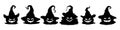 Silhouettes of Halloween pumpkins with witch hats. Scary pumpkin lanterns with evil smile set. Cartoon Jack-O-lantern Royalty Free Stock Photo