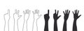 Silhouettes of hands. Raised hands. Teamwork, collaboration, voting, volunteering concert. Vector illustration