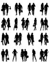 Silhouettes of happy family.