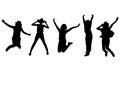 Silhouettes happy jumping women isolated white background vector illustration