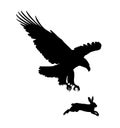 Silhouettes of a hare and eagle. Royalty Free Stock Photo